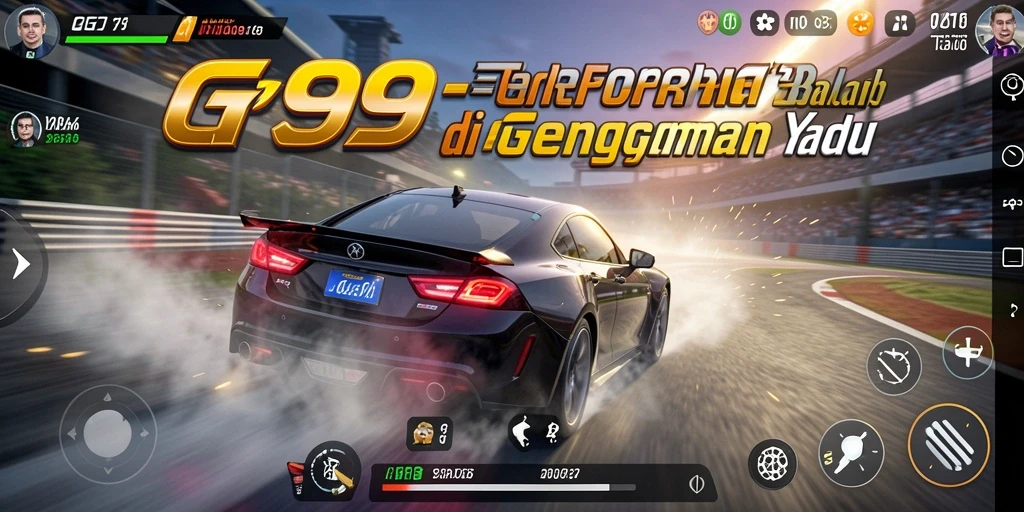 Tangkapan layar gameplay GG99 menampilkan balapan yang mendebarkan di jalur perkotaan.